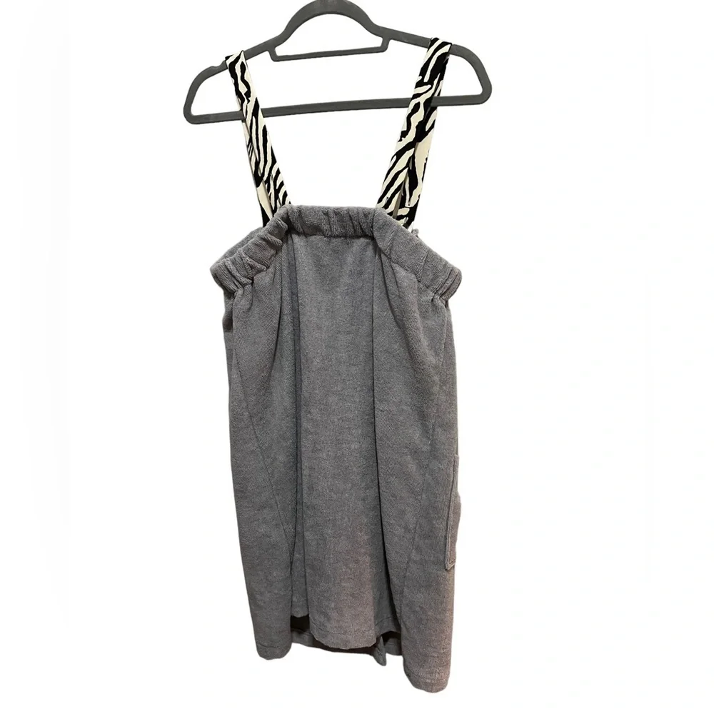 Gray Terry Strap Shower Wrap with Zebra Trim NWT